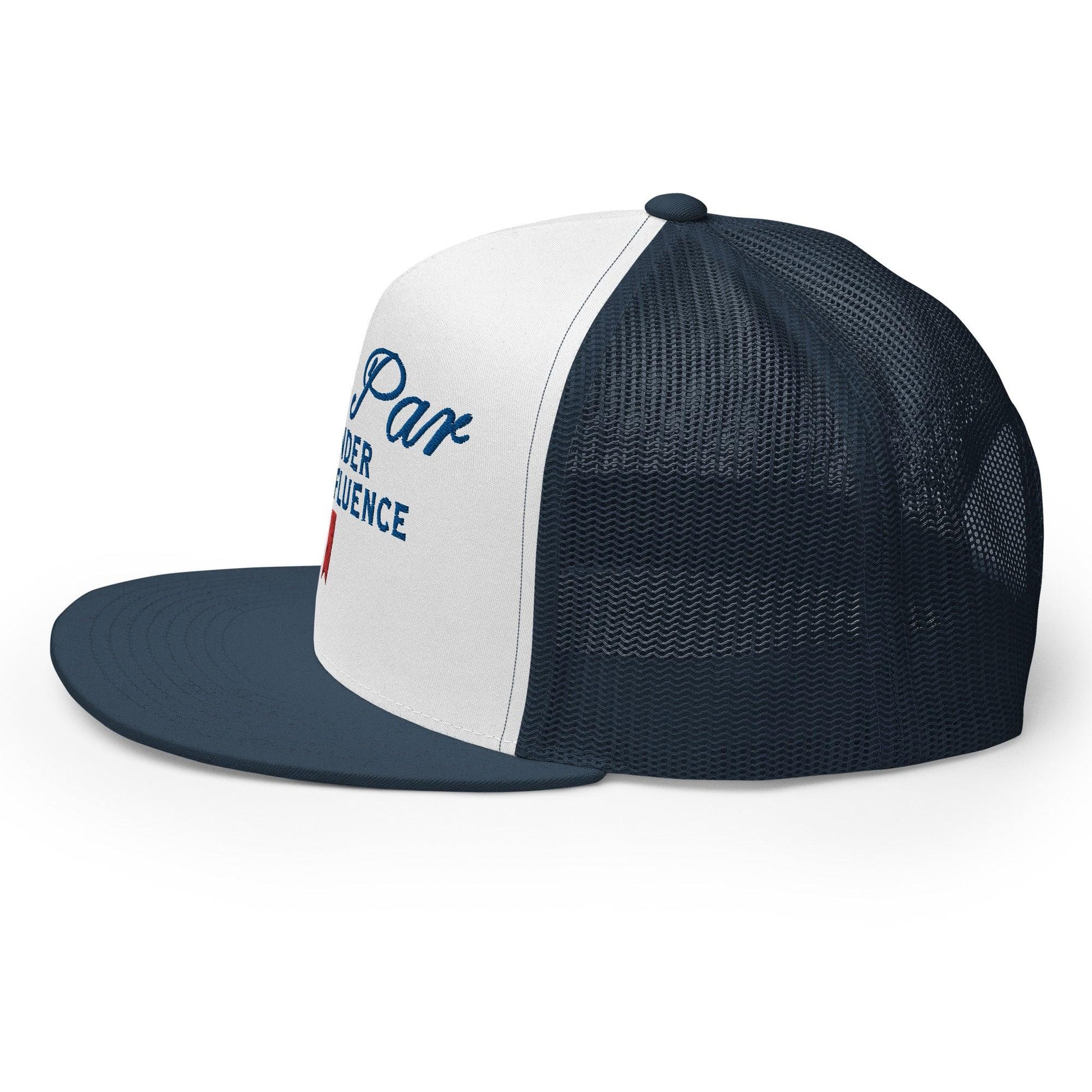 Over Par and Under the Influence Flat Bill Brim Trucker Hat - Headwear