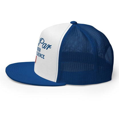 Over Par and Under the Influence Flat Bill Brim Trucker Hat - Headwear