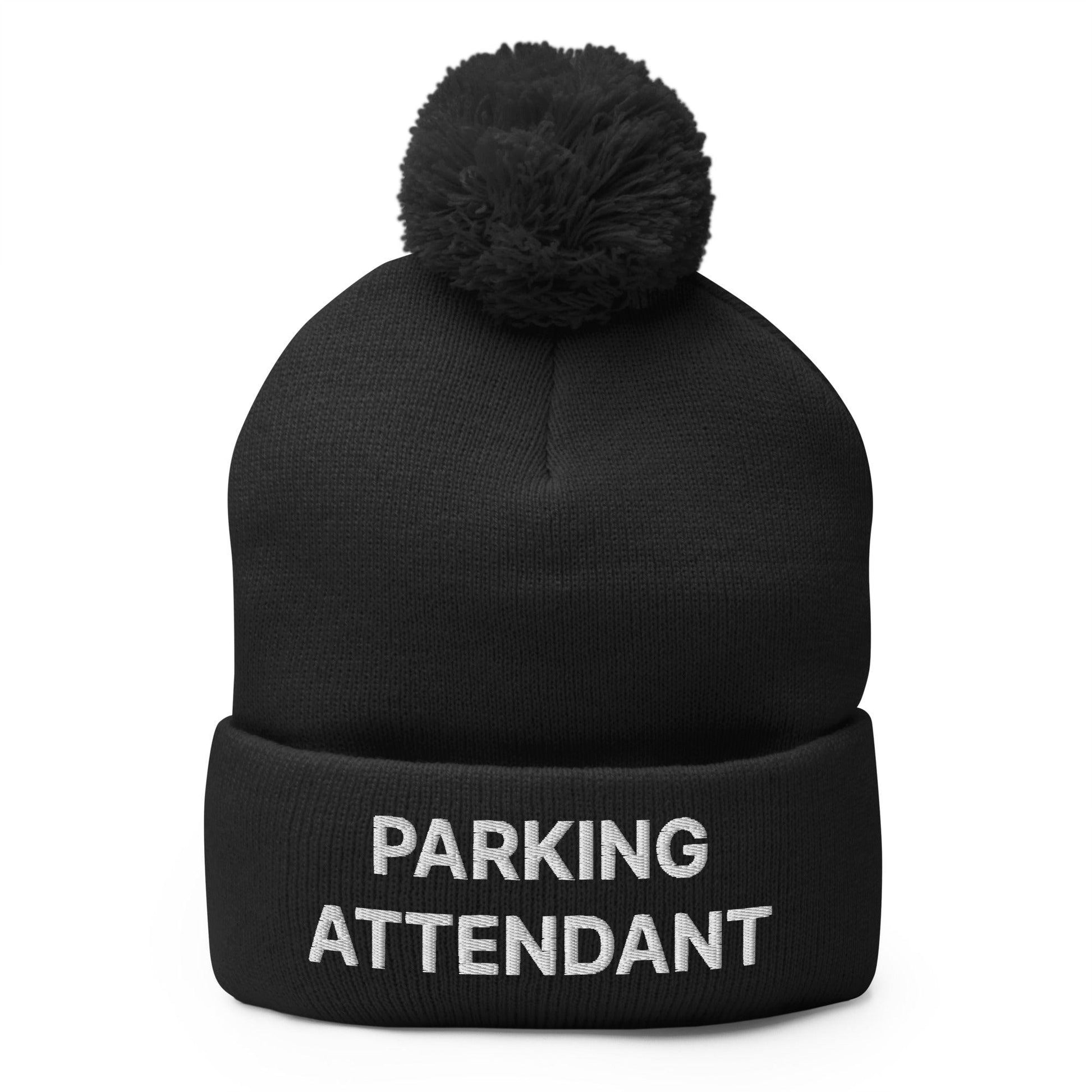 Parking Attendant Uniform Embroidered Knit Pom Beanie - Black