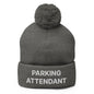 Parking Attendant Uniform Embroidered Knit Pom Beanie - Dark Heather Grey