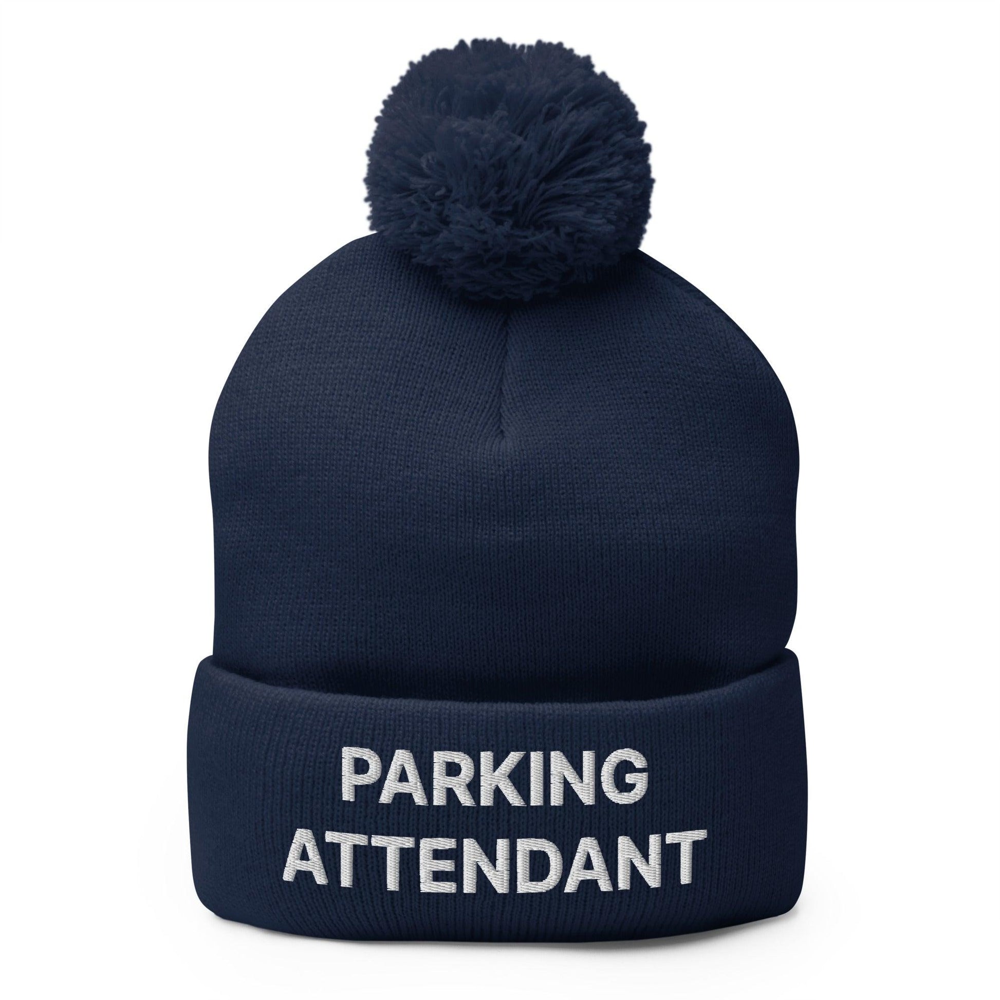 Parking Attendant Uniform Embroidered Knit Pom Beanie - Navy