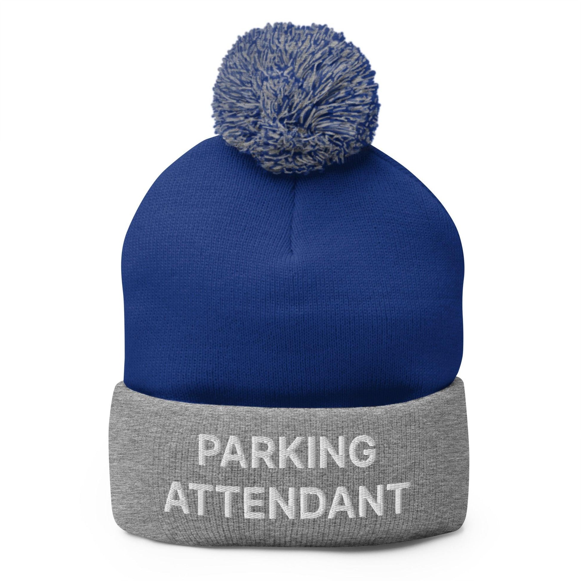 Parking Attendant Uniform Embroidered Knit Pom Beanie - Royal/ Heather Grey