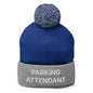 Parking Attendant Uniform Embroidered Knit Pom Beanie - Royal/ Heather Grey