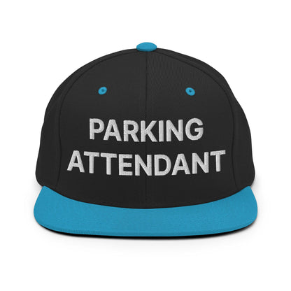 Parking Attendant Uniform Work Embroidered Flat Bill Brim Snapback Hat - Black/ Teal