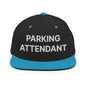 Parking Attendant Uniform Work Embroidered Flat Bill Brim Snapback Hat - Black/ Teal