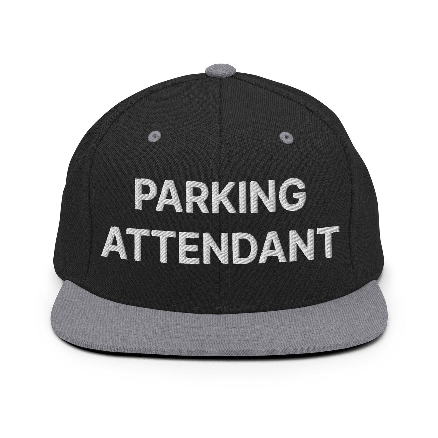 Parking Attendant Uniform Work Embroidered Flat Bill Brim Snapback Hat - Black/ Silver