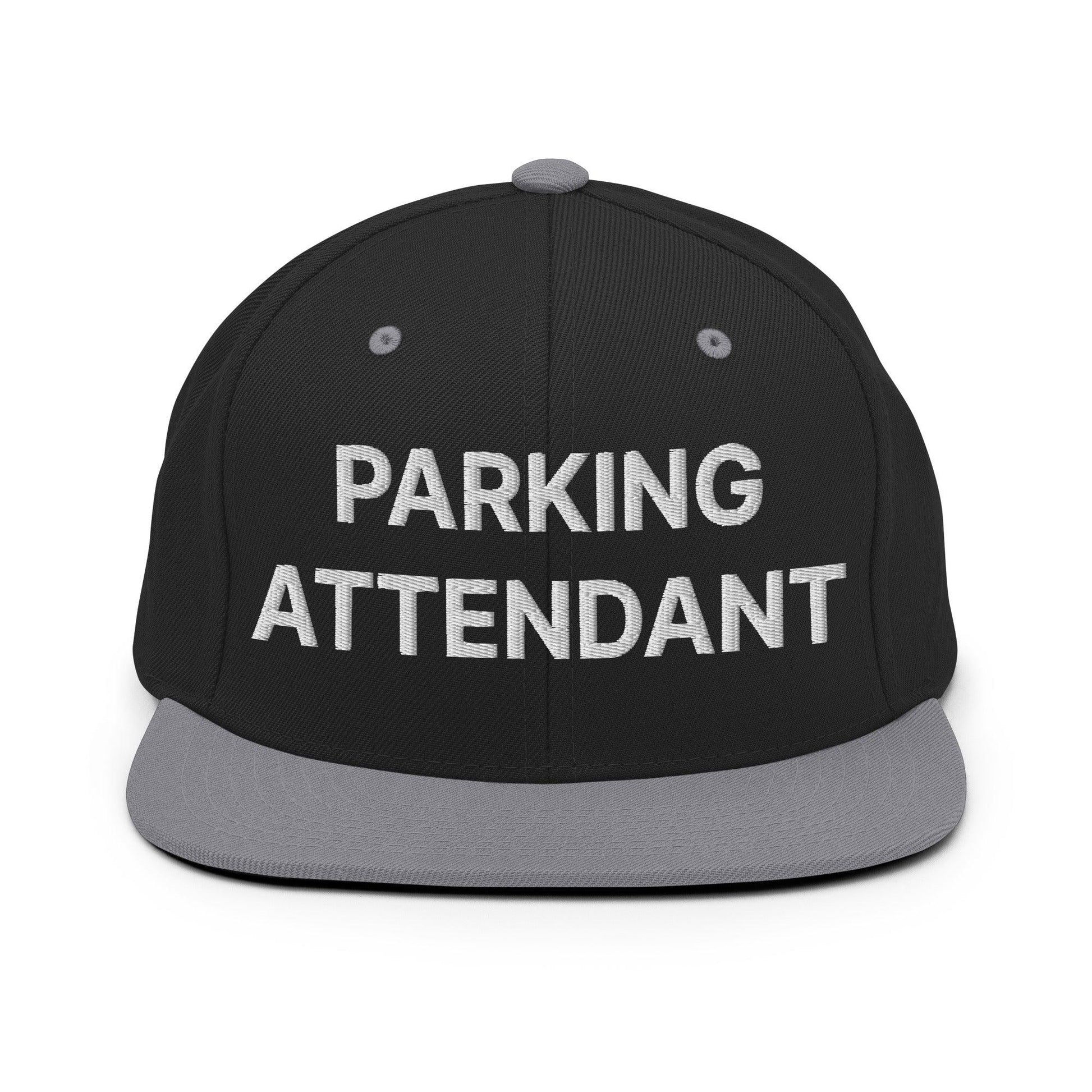 Parking Attendant Uniform Work Embroidered Flat Bill Brim Snapback Hat - Black/ Silver