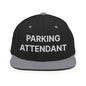 Parking Attendant Uniform Work Embroidered Flat Bill Brim Snapback Hat - Black/ Silver