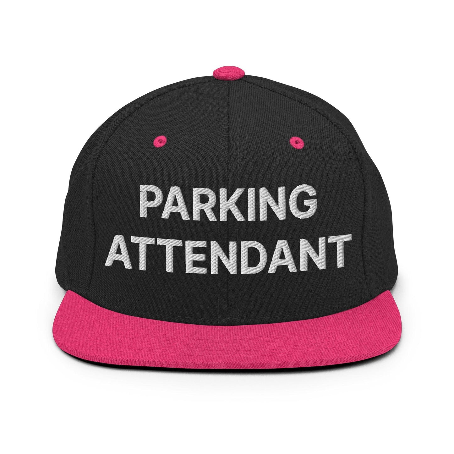 Parking Attendant Uniform Work Embroidered Flat Bill Brim Snapback Hat - Black/ Neon Pink