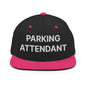 Parking Attendant Uniform Work Embroidered Flat Bill Brim Snapback Hat - Black/ Neon Pink
