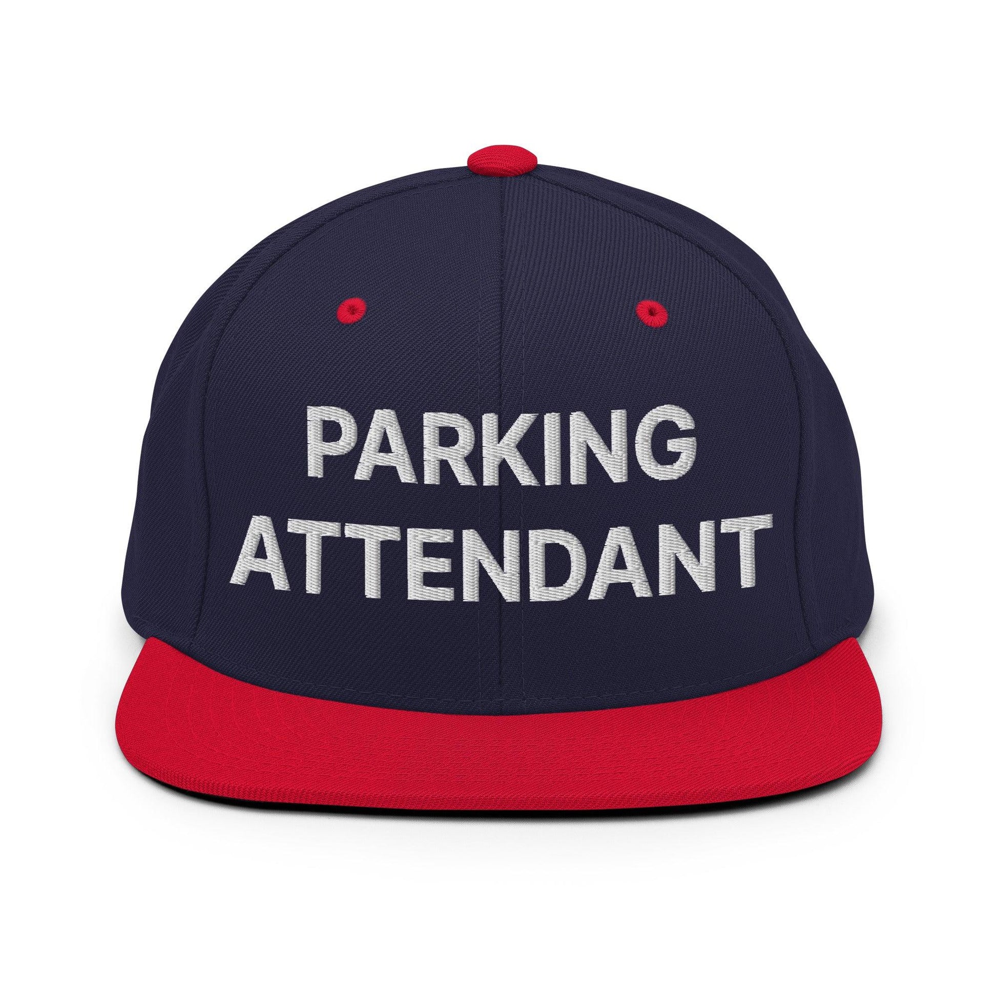 Parking Attendant Uniform Work Embroidered Flat Bill Brim Snapback Hat - Navy/ Red