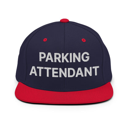 Parking Attendant Uniform Work Embroidered Flat Bill Brim Snapback Hat - Navy/ Red