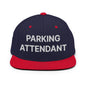 Parking Attendant Uniform Work Embroidered Flat Bill Brim Snapback Hat - Navy/ Red