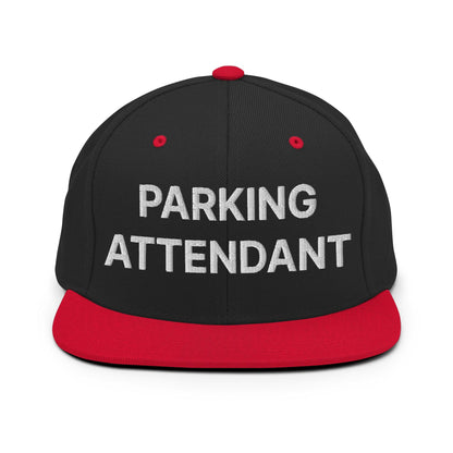 Parking Attendant Uniform Work Embroidered Flat Bill Brim Snapback Hat - Black/ Red