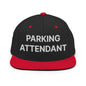 Parking Attendant Uniform Work Embroidered Flat Bill Brim Snapback Hat - Black/ Red