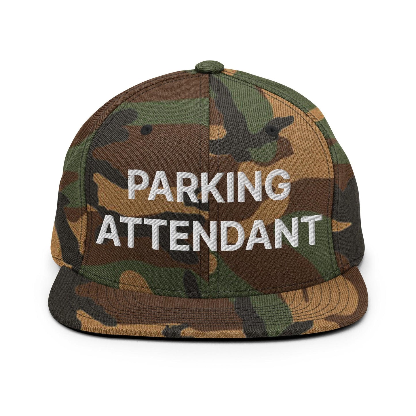 Parking Attendant Uniform Work Embroidered Flat Bill Brim Snapback Hat - Green Camo