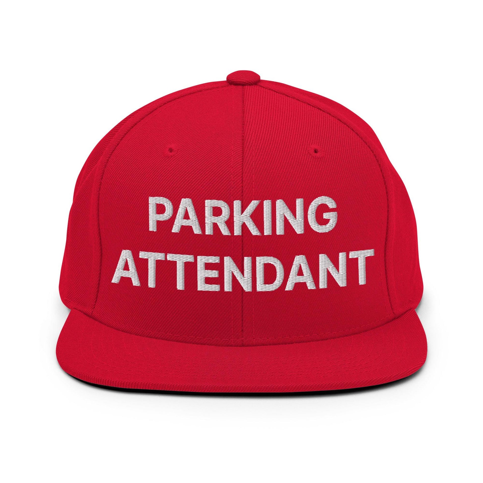Parking Attendant Uniform Work Embroidered Flat Bill Brim Snapback Hat - Red