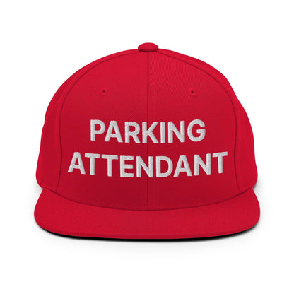 Parking Attendant Uniform Work Embroidered Flat Bill Brim Snapback Hat - Red