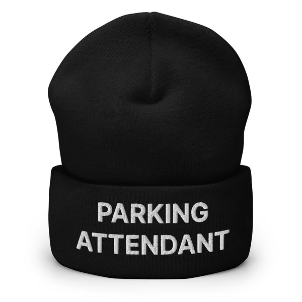 Parking Attendant Uniform Work Embroidered Knit Cuffed Beanie - Black