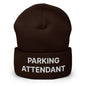 Parking Attendant Uniform Work Embroidered Knit Cuffed Beanie - Brown