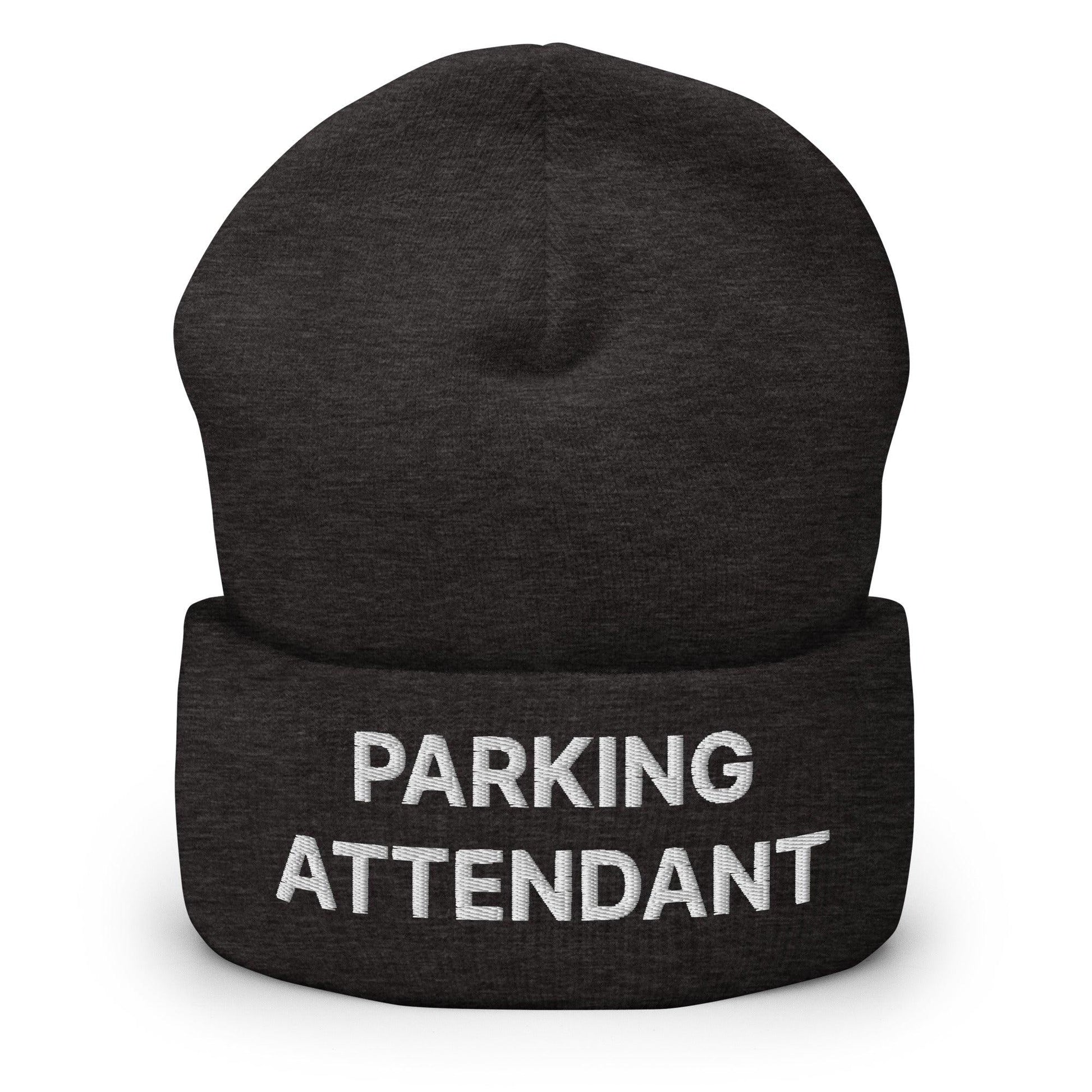 Parking Attendant Uniform Work Embroidered Knit Cuffed Beanie - Dark Grey