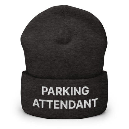 Parking Attendant Uniform Work Embroidered Knit Cuffed Beanie - Dark Grey