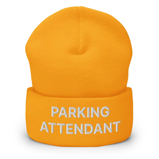 Parking Attendant Uniform Work Embroidered Knit Cuffed Beanie - Gold