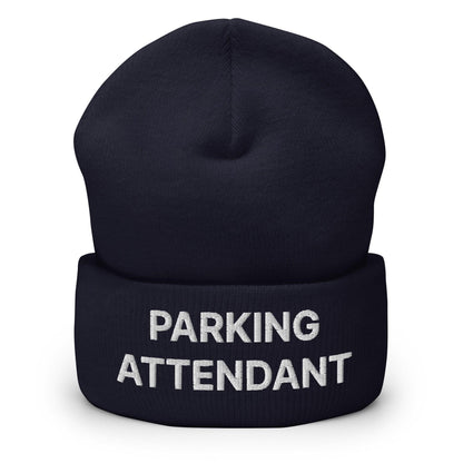 Parking Attendant Uniform Work Embroidered Knit Cuffed Beanie - Navy