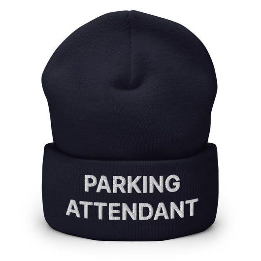 Parking Attendant Uniform Work Embroidered Knit Cuffed Beanie - Navy