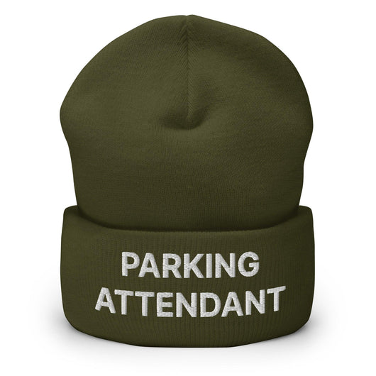 Parking Attendant Uniform Work Embroidered Knit Cuffed Beanie - Olive