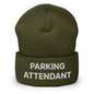 Parking Attendant Uniform Work Embroidered Knit Cuffed Beanie - Olive