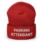 Parking Attendant Uniform Work Embroidered Knit Cuffed Beanie - Red