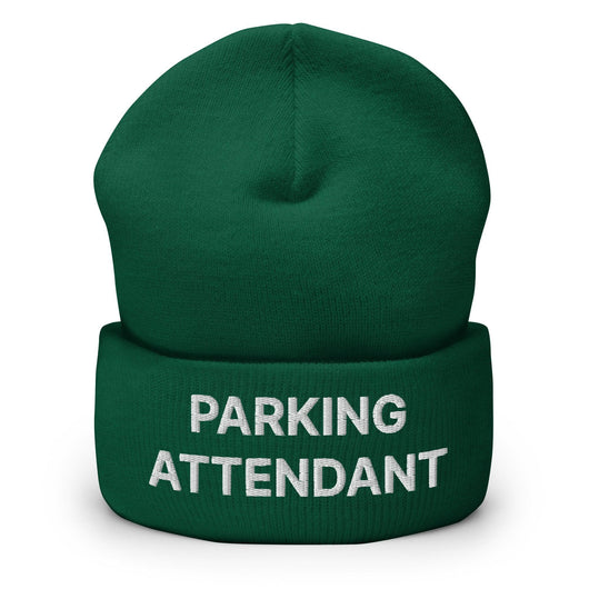 Parking Attendant Uniform Work Embroidered Knit Cuffed Beanie - Spruce