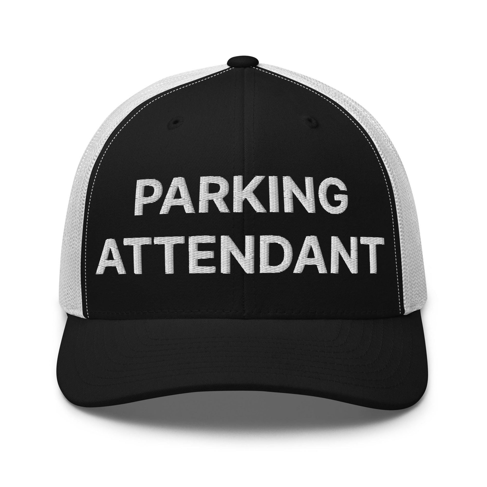 Parking Attendant Work Block Embroidered Mesh Trucker Hat - Black/ White
