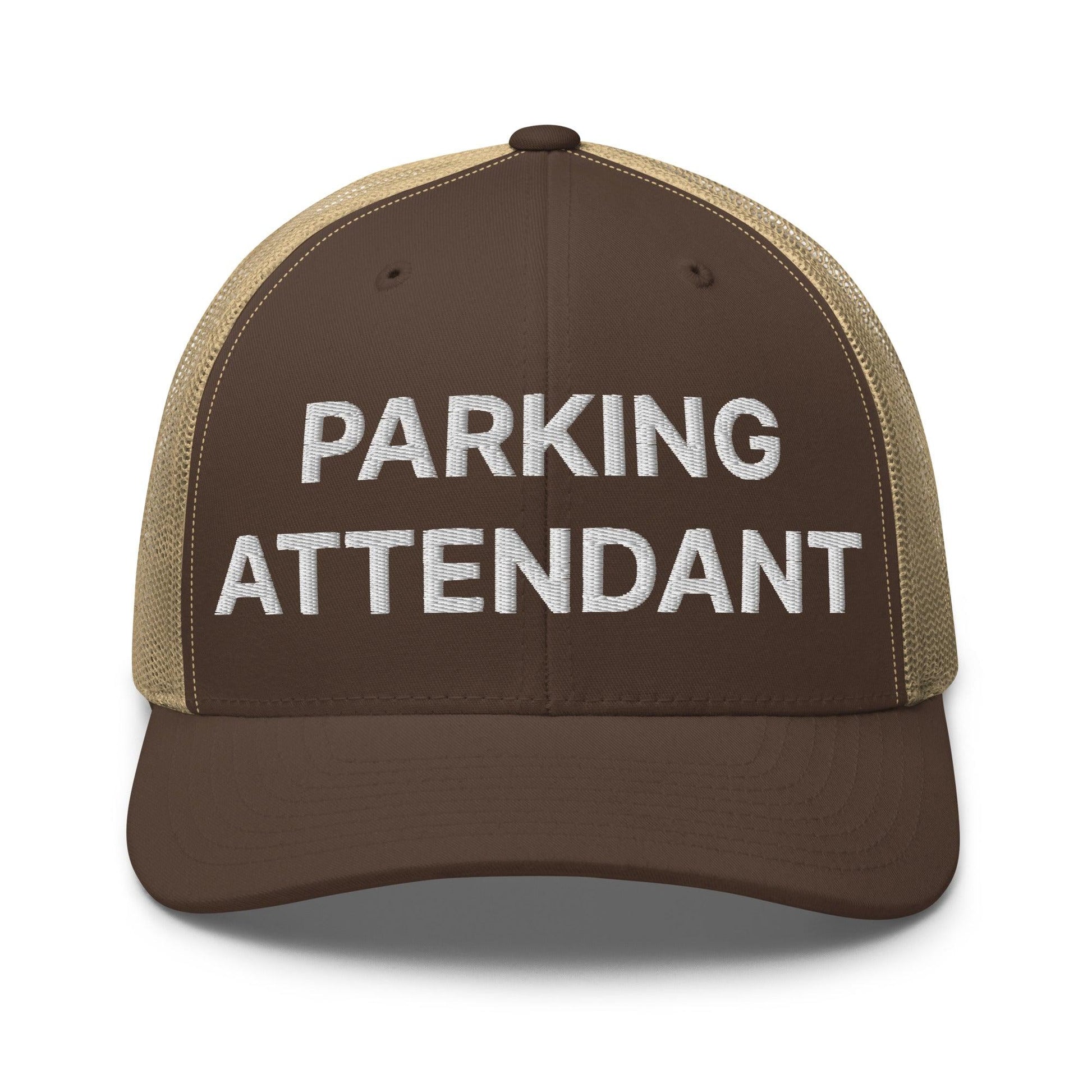Parking Attendant Work Block Embroidered Mesh Trucker Hat - Brown/ Khaki