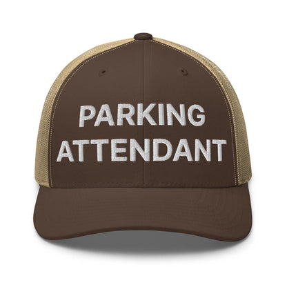Parking Attendant Work Block Embroidered Mesh Trucker Hat - Brown/ Khaki