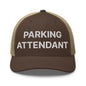 Parking Attendant Work Block Embroidered Mesh Trucker Hat - Brown/ Khaki