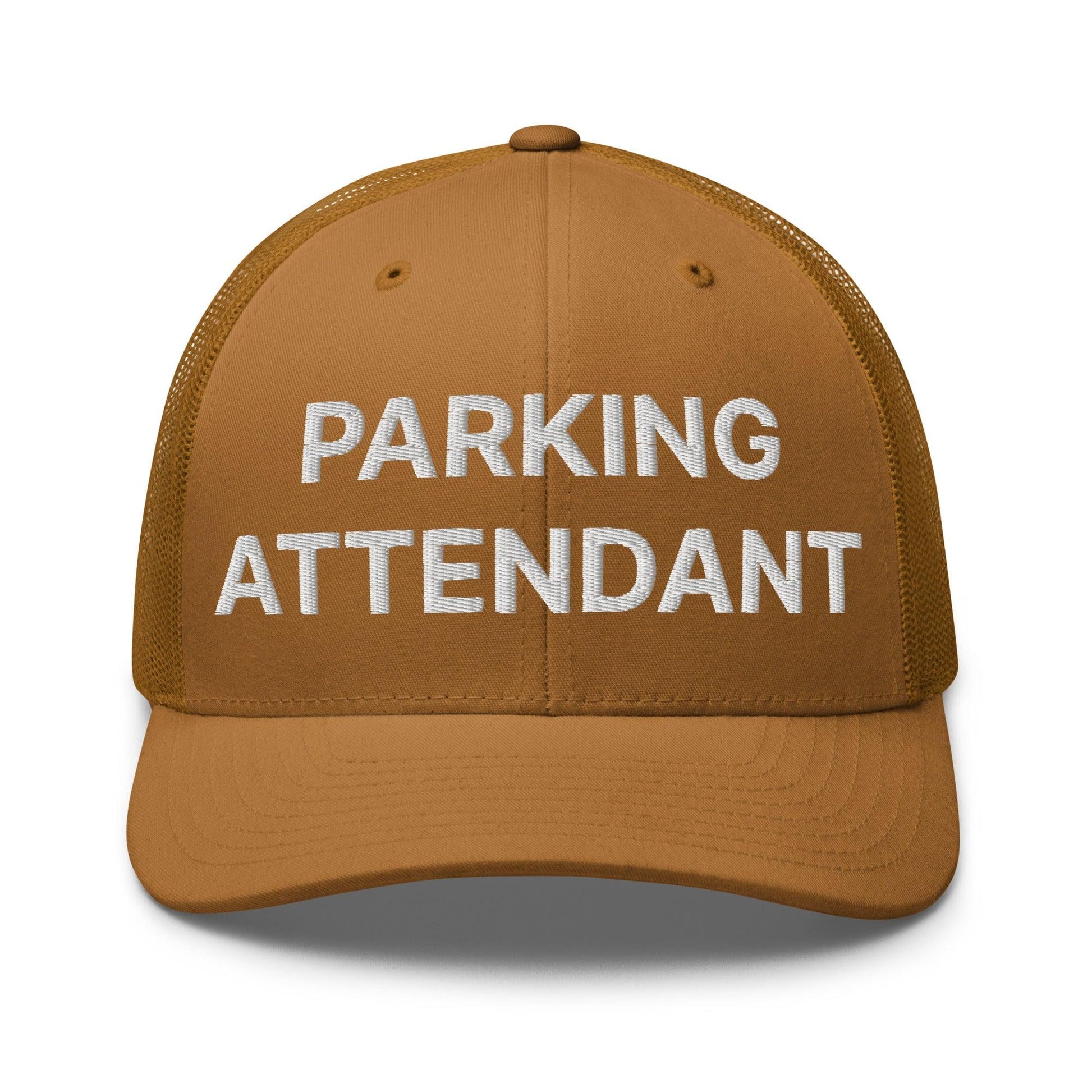 Parking Attendant Work Block Embroidered Mesh Trucker Hat - Caramel