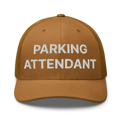 Parking Attendant Work Block Embroidered Mesh Trucker Hat - Caramel