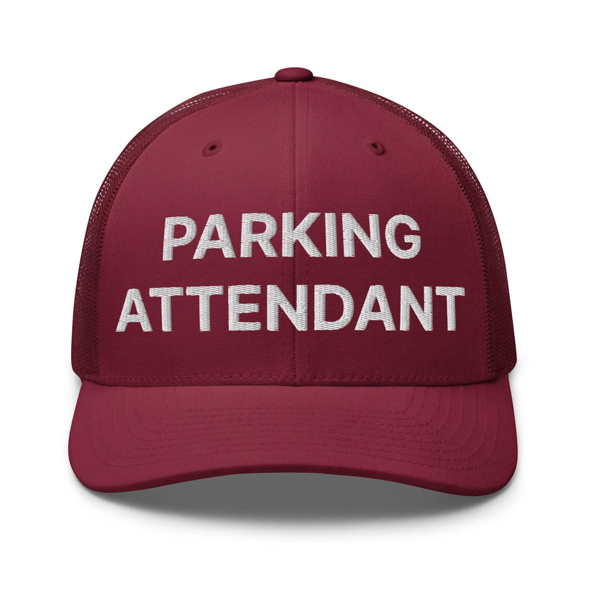 Parking Attendant Work Block Embroidered Mesh Trucker Hat - Cranberry