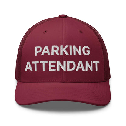 Parking Attendant Work Block Embroidered Mesh Trucker Hat - Cranberry