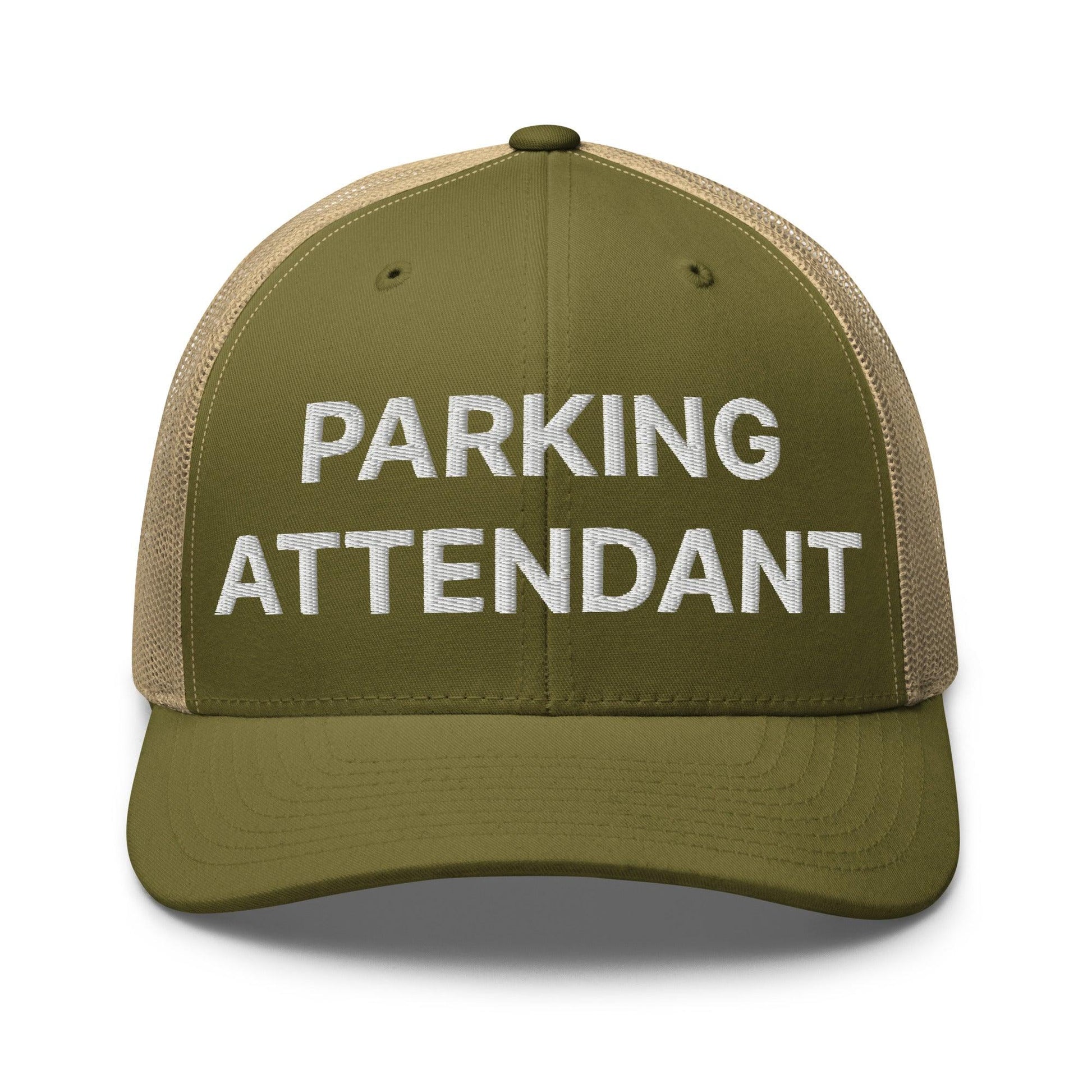 Parking Attendant Work Block Embroidered Mesh Trucker Hat - Moss/ Khaki