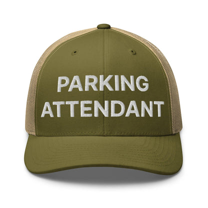 Parking Attendant Work Block Embroidered Mesh Trucker Hat - Moss/ Khaki
