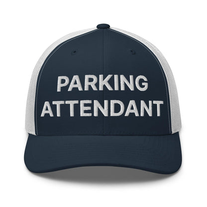 Parking Attendant Work Block Embroidered Mesh Trucker Hat - Navy/ White