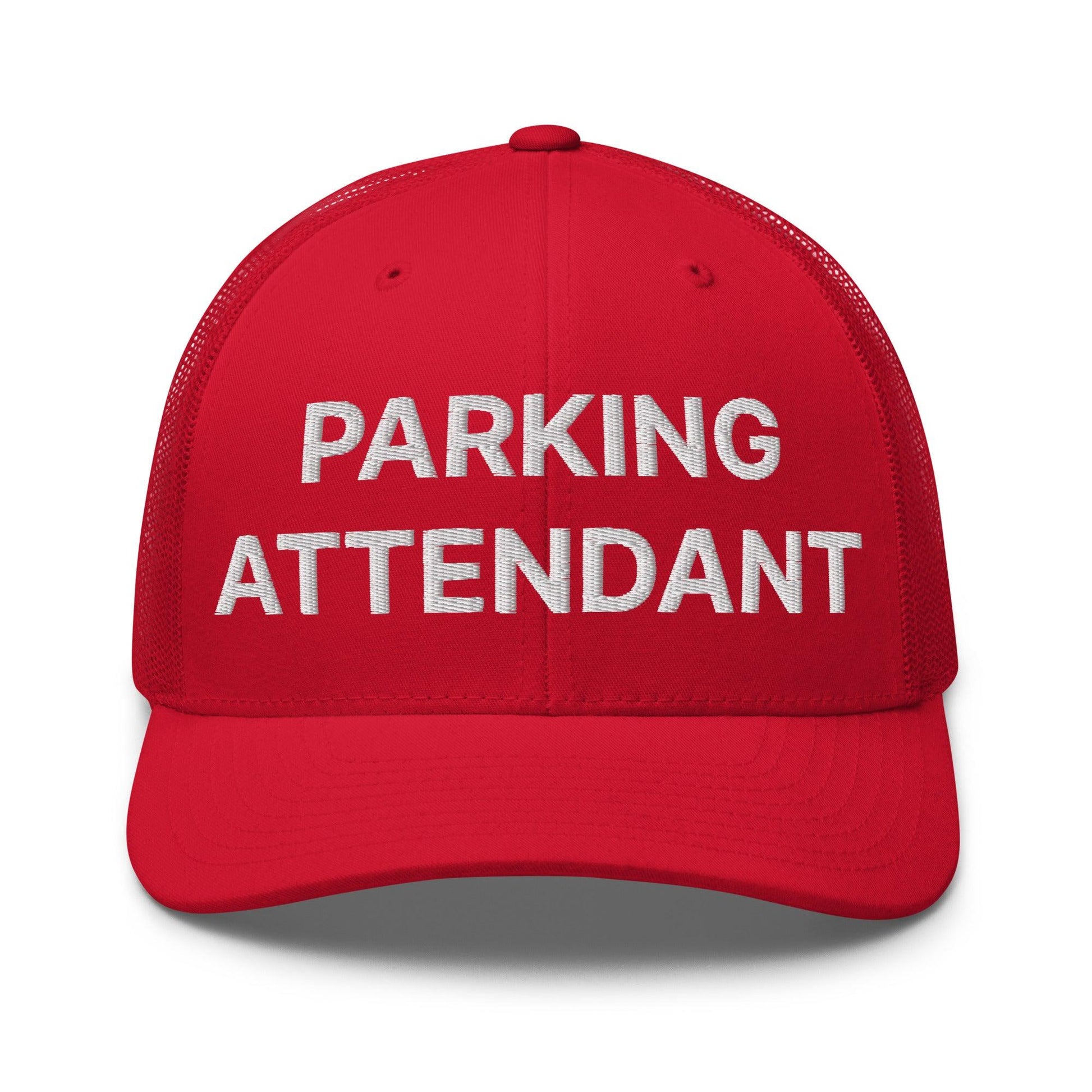 Parking Attendant Work Block Embroidered Mesh Trucker Hat - Red