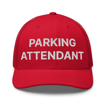 Parking Attendant Work Block Embroidered Mesh Trucker Hat - Red