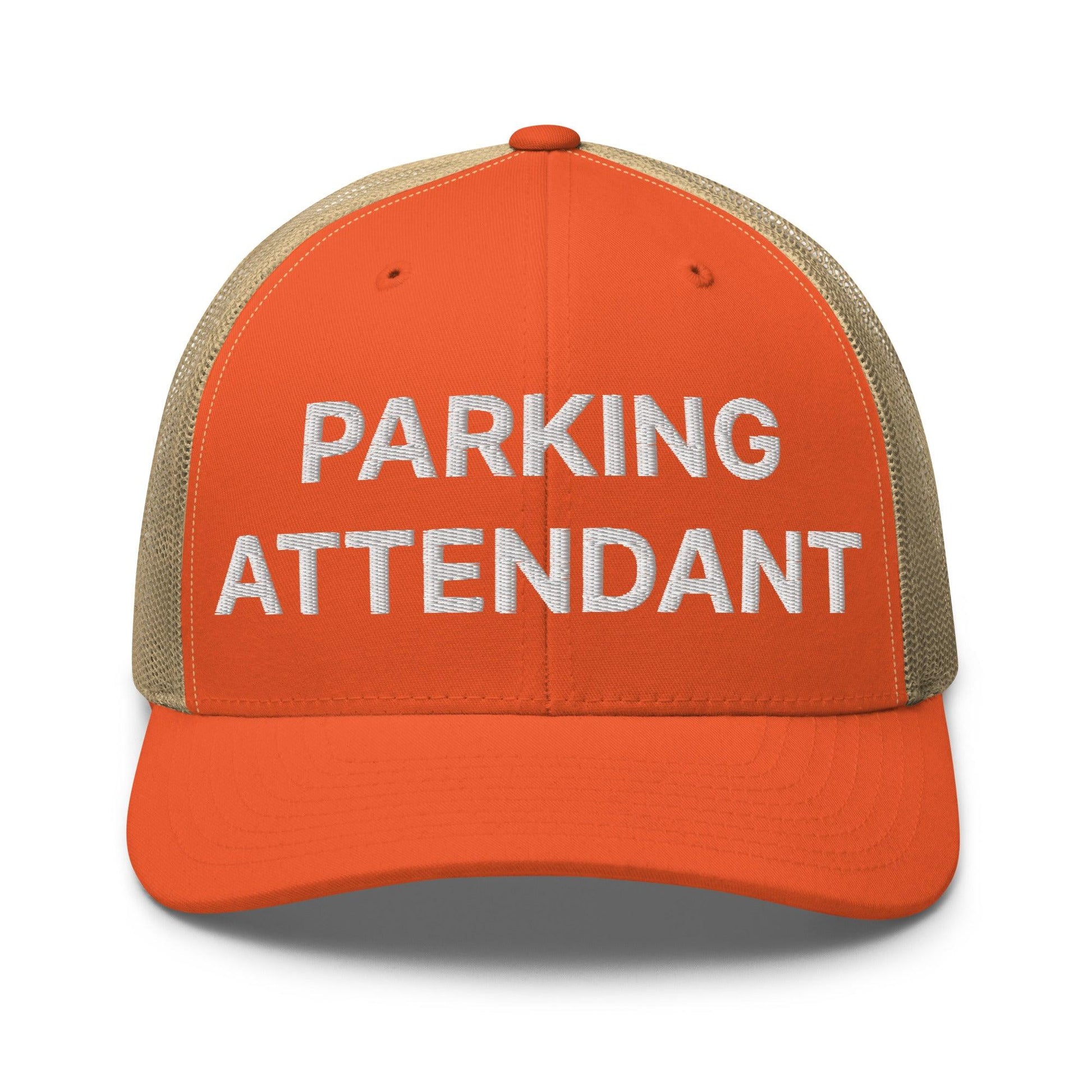 Parking Attendant Work Block Embroidered Mesh Trucker Hat - Rustic Orange/ Khaki