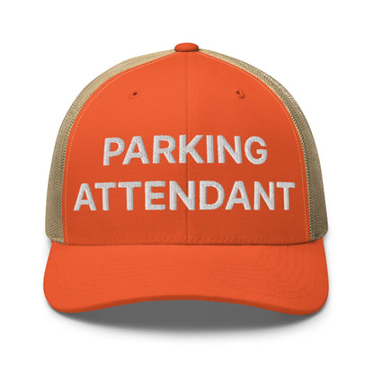 Parking Attendant Work Block Embroidered Mesh Trucker Hat - Rustic Orange/ Khaki