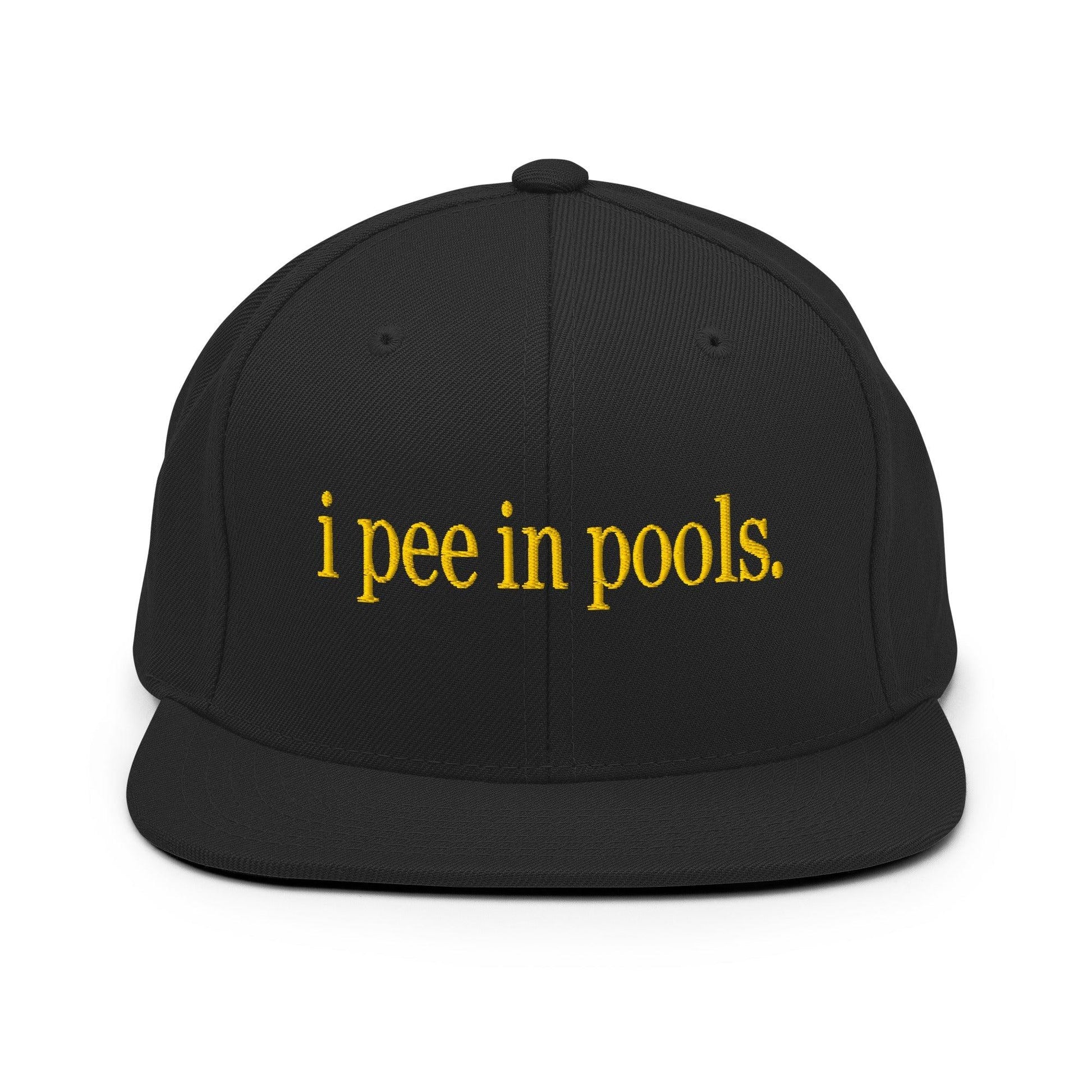 I Pee in Pools Embroidered Flat Bill Brim Snapback Hat - Black