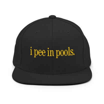 I Pee in Pools Embroidered Flat Bill Brim Snapback Hat - Black